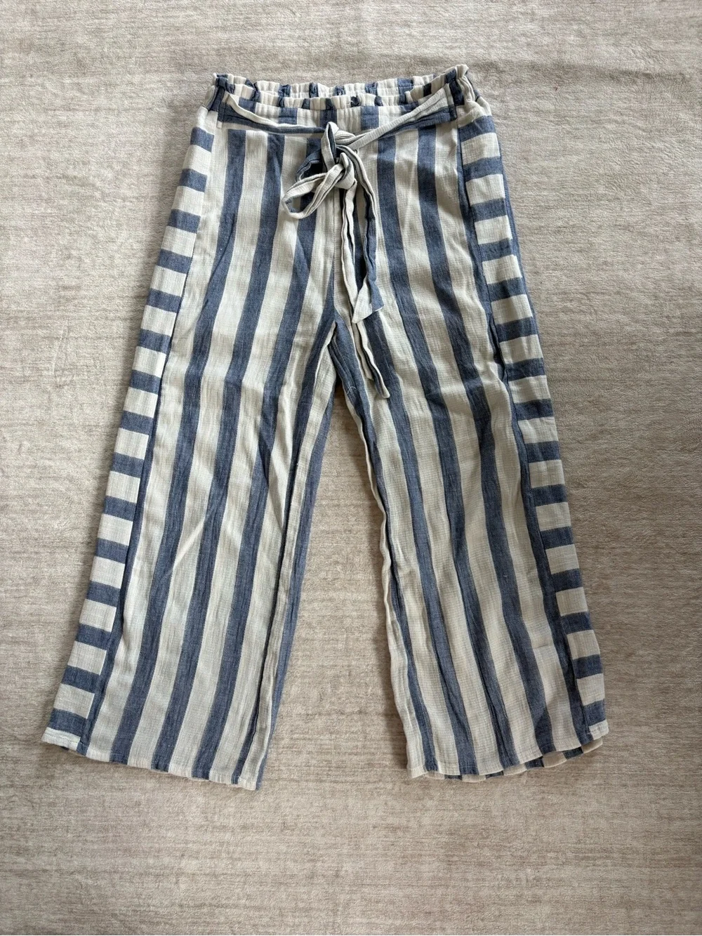 THML Women’s Blue and White Striped 100% Cotton Pants Size Medium